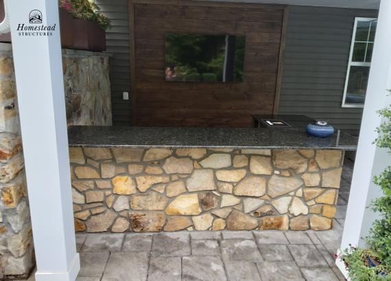 15' L Shaped Outdoor Bar with HDPE Cabinets, Granite Countertops and Stone façade in Chalfont PA