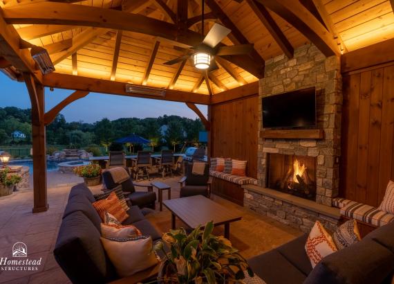 Interior shot of 15' x 20' Attached Belmar Timber Frame Pavilion in Lansdale, PA