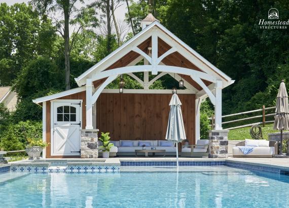 15' x 12' Timber Frame Pavilion with Privacy Wall & Lean-To Storage in West Chester PA