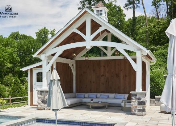 15' x 12' Timber Frame Pavilion with Privacy Wall & Lean-To Storage in West Chester PA