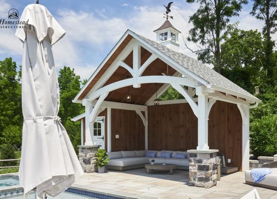 15' x 12' Timber Frame Pavilion with Privacy Wall & Lean-To Storage in West Chester PA