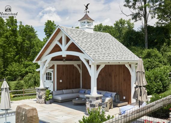 15' x 12' Timber Frame Pavilion with Privacy Wall & Lean-To Storage in West Chester PA