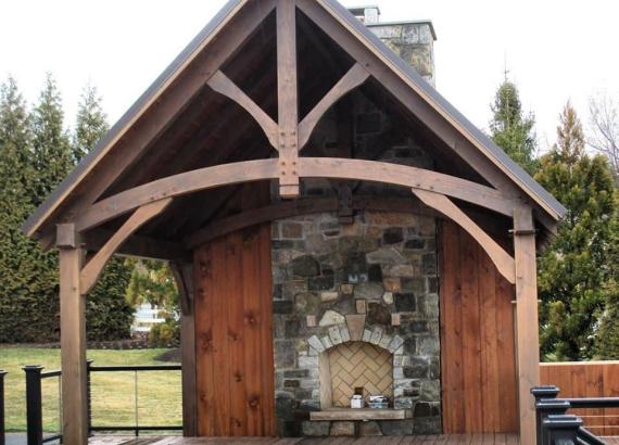 15' x 15' Timber Frame Pavilion with Fireplace & Outdoor Kitchen & 1400+ sq ft Trex Deck