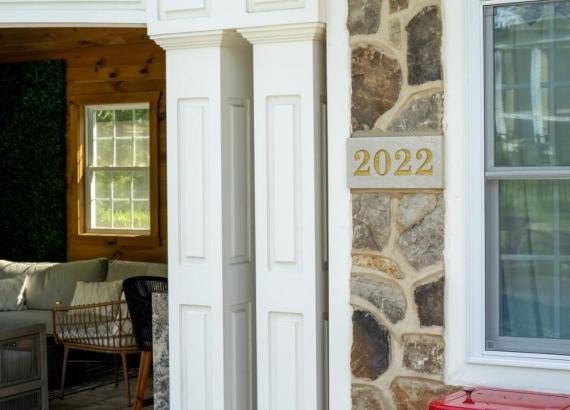 Custom columns on 16' x 28' Custom Avalon Pool House with Reverse Gable in Huntingdon Valley, PA