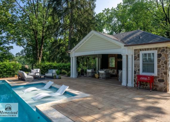 16' x 28' Custom Avalon Pool House with Reverse Gable in Huntingdon Valley, PA