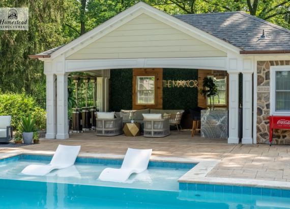 16' x 28' Custom Avalon Pool House with Reverse Gable in Huntingdon Valley, PA