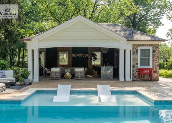 16' x 28' Custom Avalon Pool House with Reverse Gable in Huntingdon Valley, PA