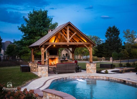 16' x 14' Timber Frame Pavilion in PA with fireplace