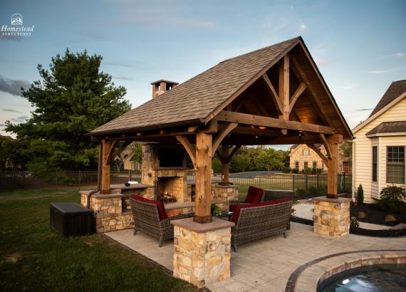 16' x 14' Timber Frame Pavilion with fireplace in Mechanicsburg PA