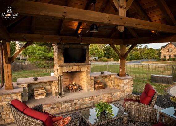 Picture of Fireplace of 16' x 14' Timber Frame Pavilion in Mechanicsburg PA