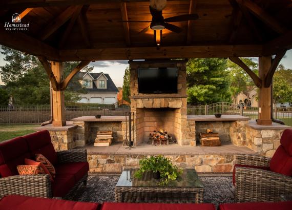 Picture of Fireplace of 16' x 14' Timber Frame Pavilion in Mechanicsburg PA