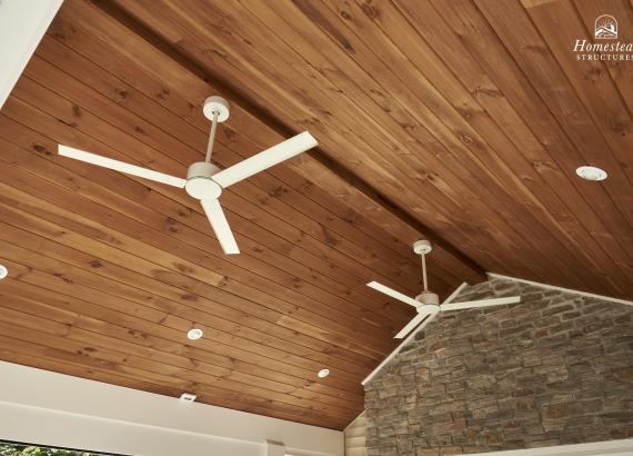 Ceiling Fan & Ceiling of a 16' x 16' Attached A-Frame Pavilion in Warren, NJ