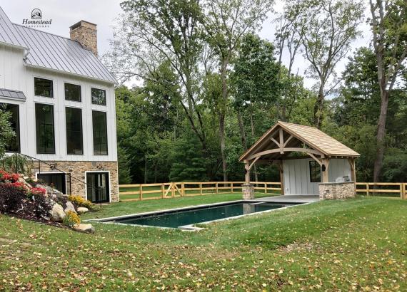 16' x 16' Timber Frame Belmar Pavilion with stone bar in Gwynedd Valley PA