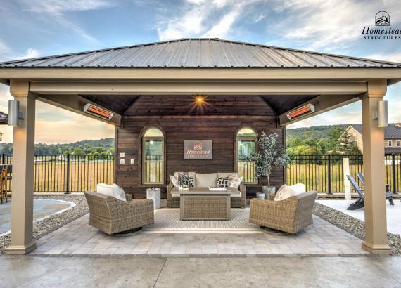 16' x 18' Belmar Pavilion display with metal roof in Lancaster County PA