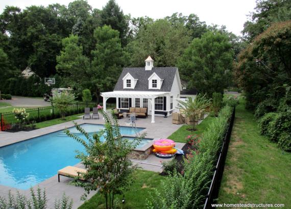 16' x 20' Liberty A-Frame Pool House with 12' x 18' VInyl Pergola