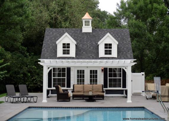 16' x 20' Liberty A-Frame Pool House with 12' x 18' VInyl Pergola