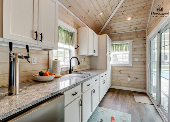 Finished interior with kitchen in 16' x 20' Wellington Pool House in Royersford PA