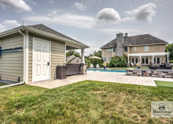 16' x 20' Wellington Pool House with view of 18x28 Somerset PVC Pergola in Royersford PA