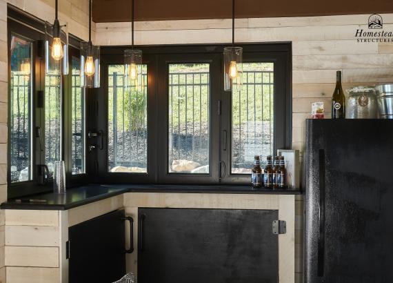 Interior of Snackbar of Snack Bar window in 16' x 22' A-Frame Avalon Pool House with Timberframe Pavilion in Doylestown PA