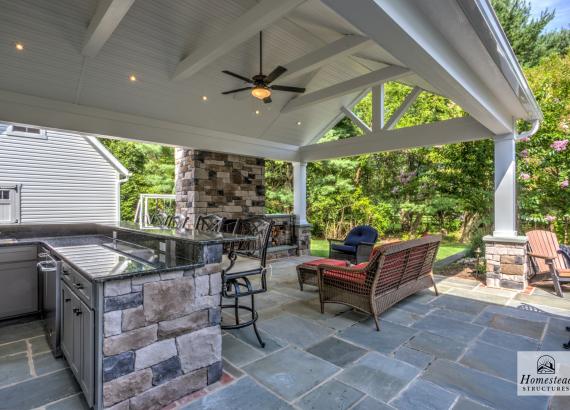 16' x 22' Attached A-Frame Vintage Pavilion with Fireplace & Outdoor Kitchen in Doylestown PA