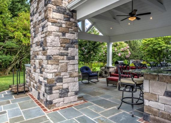 Chimney in 16' x 22' Attached A-Frame Vintage Pavilion with Fireplace & Outdoor Kitchen in Doylestown PA