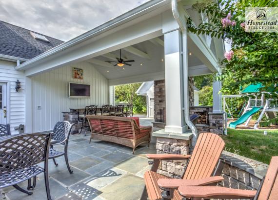 16' x 22' Attached A-Frame Vintage Pavilion with Fireplace & Outdoor Kitchen in Doylestown PA