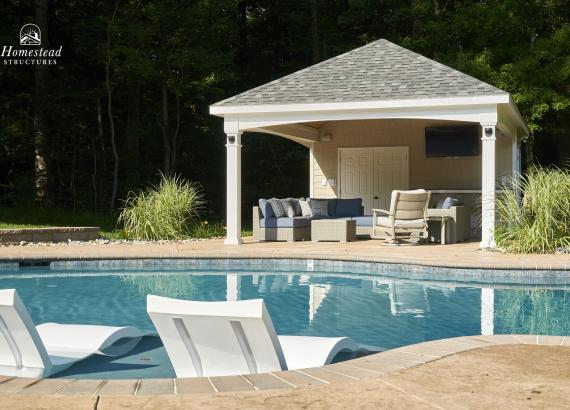 Exterior photo of 16' x 24' Avalon Pool House with Bar in Lower Gwynedd PA