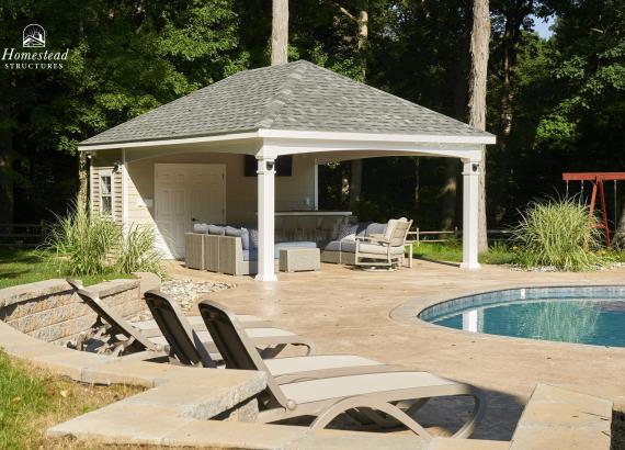 Exterior photo of 16' x 24' Avalon Pool House with Bar in Lower Gwynedd PA