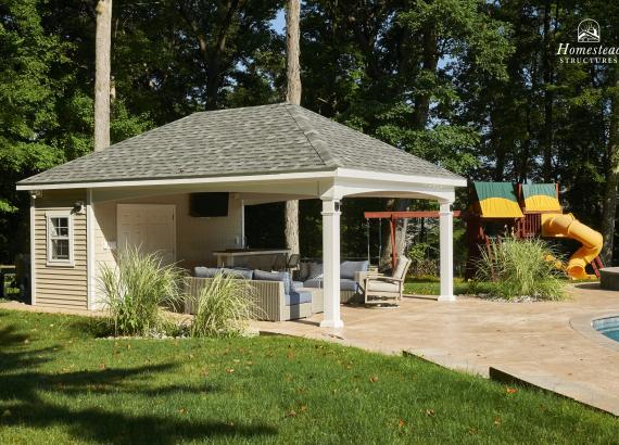 Exterior photo of 16' x 24' Avalon Pool House with Bar in Lower Gwynedd PA