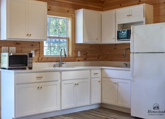 Finished interior kitchen in 16' x 24' Custom A-Frame Pool House in Monsey, NY 