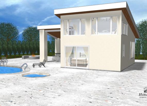 16x24 Modern Luxury Pool House with attached 16' x 12' Pavilion