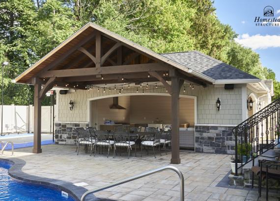 16' x 28' Custom Hip Pool House with Timber Frame Truss in Staten Island NY