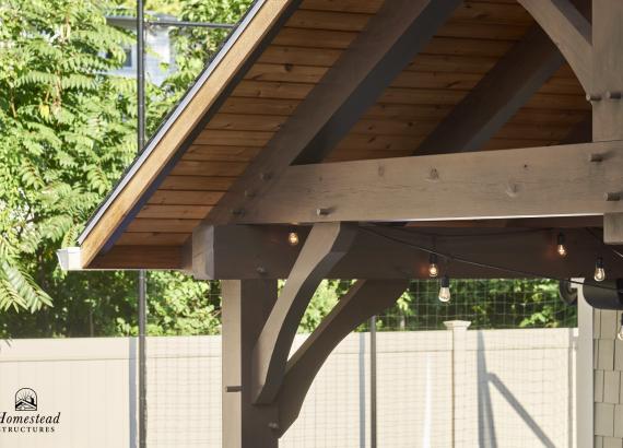 Under the Pavilion View of  16' x 28' Custom Hip Pool House with Timber Frame Truss in Staten Island NY