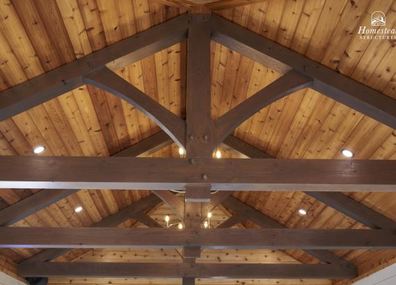 Ceiling & Beams on 16' x 28' Custom Hip Pool House with Timber Frame Truss in Staten Island NY