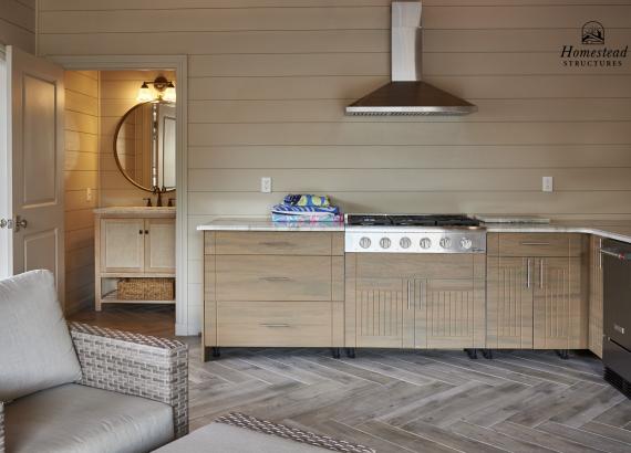 Outdoor Kitchen in 16' x 28' Custom Hip Pool House with Timber Frame Truss in Staten Island NY