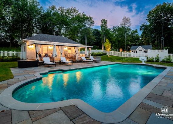 Twilight Shot of 16' x 30' Luxury Hip Roof Pool House in Greenwich, Connecticut