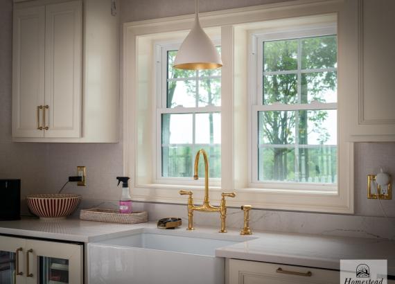 Kitchen area of 16' x 30' Luxury Hip Roof Pool House in Greenwich, Connecticut