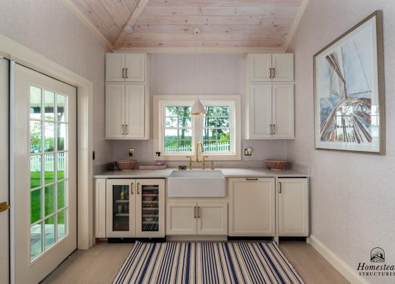 Kitchen area of 16' x 30' Luxury Hip Roof Pool House in Greenwich, Connecticut