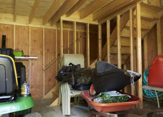 Interior shots of 2-Story 17' x 24' A-Frame Shed in Maryland