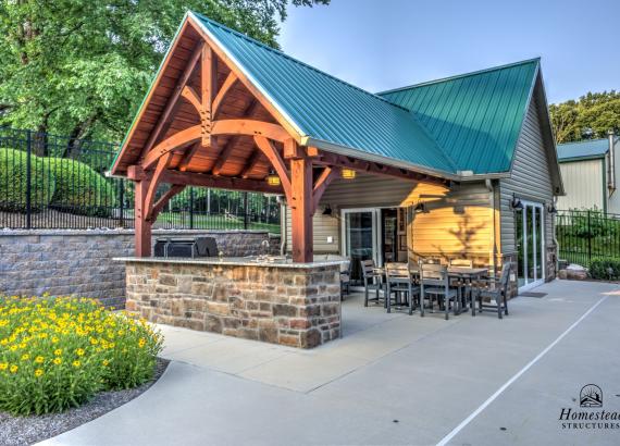 18' x 18' A-Frame Pool House with Attached 12' x 16' Timberframe Pavilion