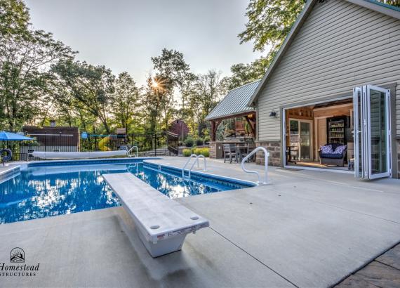 18' x 18' A-Frame Pool House with Attached 12' x 16' Timberframe Pavilion