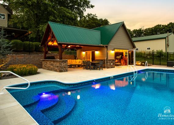 18' x 18' A-Frame Pool House with Attached 12' x 16' Timberframe Pavilion
