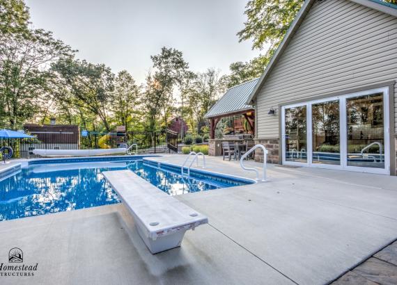 18' x 18' A-Frame Pool House with Attached 12' x 16' Timberframe Pavilion