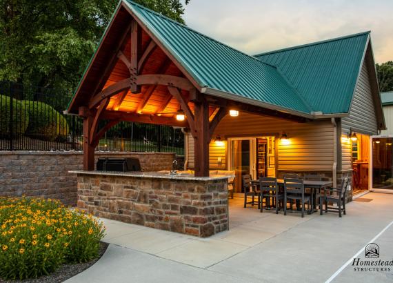 18' x 18' A-Frame Pool House with Attached 12' x 16' Timberframe Pavilion