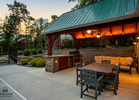 18' x 18' A-Frame Pool House with Attached 12' x 16' Timberframe Pavilion