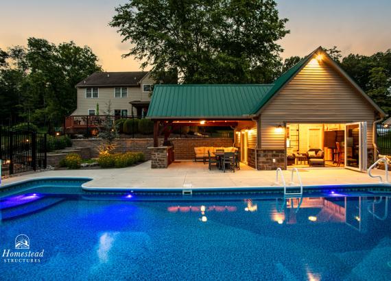 18' x 18' A-Frame Pool House with Attached 12' x 16' Timberframe Pavilion