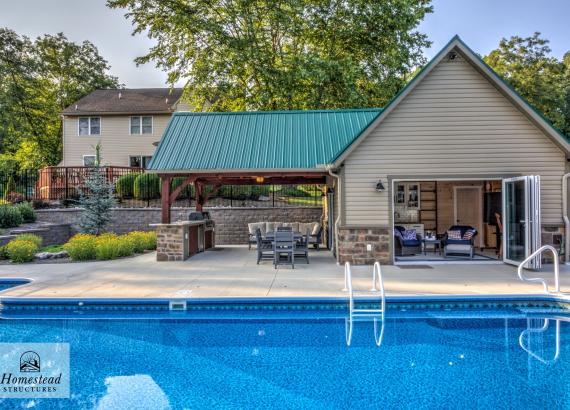 18' x 18' A-Frame Pool House with Attached 12' x 16' Timberframe Pavilion