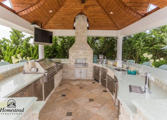Interior of 18' x 18' Custom Vintage Pavilion with full bar & outdoor kitchen in NJ