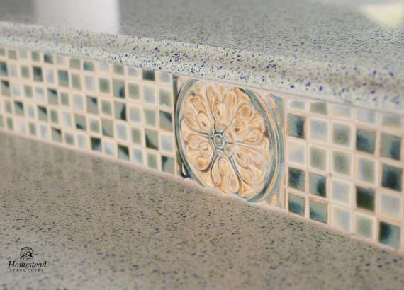 Custom backsplash of 18x18 Custom Vintage Pavilion