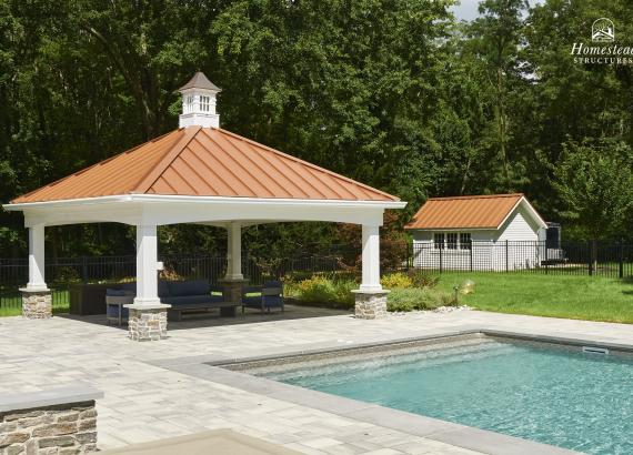 18'x18' Vintage Pavilion with metal roof and matching shed in Basking Ridge New Jersey